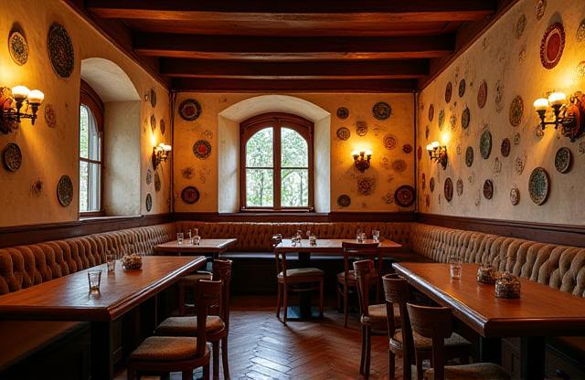 Уютен интериор на ресторант Balkan Table с традиционна декорация.