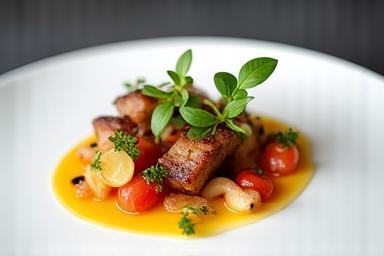 Отблизо изискано поднесено ястие от Balkan Table Restaurant.